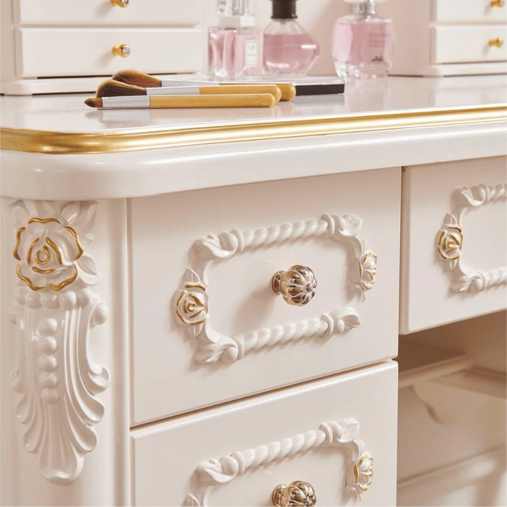 Elegant Classic Solid Mahogany Handmade Dressing Table Mirror White Gold Accent Vanity Set for Bedroom Living Room Furniture| Alibaba.com Elegant Classic Solid Mahogany Handmade Dressing Table Mirror White Gold Accent Vanity Set for Bedroom Living Room Furniture| Alibaba.com