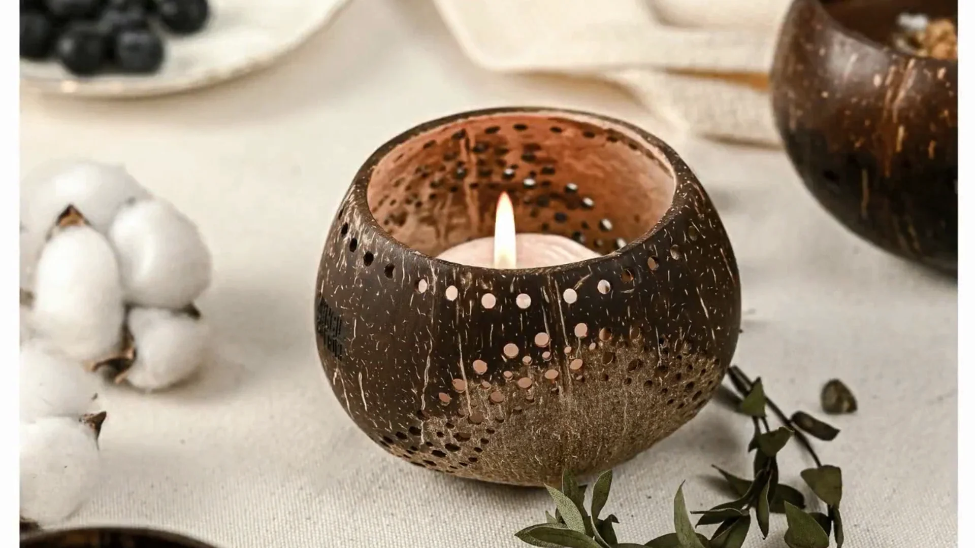 Coconut Shell Tealight Candle Holders