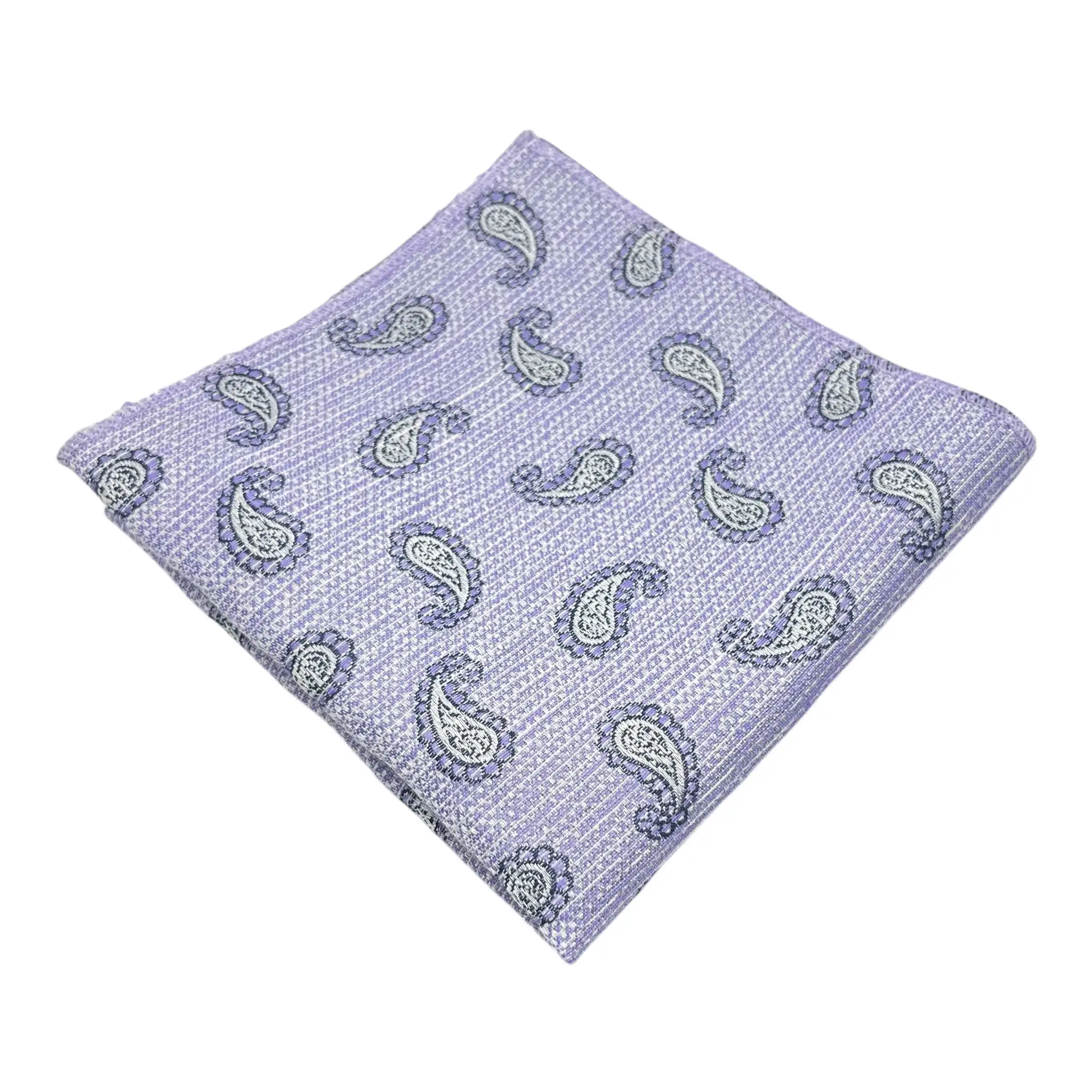 Tie Benon Paisley Broad Pattern Women's Plus Size Cashmere Tie and Pocket Square Combo Set in Lavender Maroon Blue