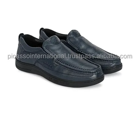 High Quality Classic Cow Hide Blue Genuine Leather Men's Dress Loafers round Style Smart Casual Party Wear Indian Supplier