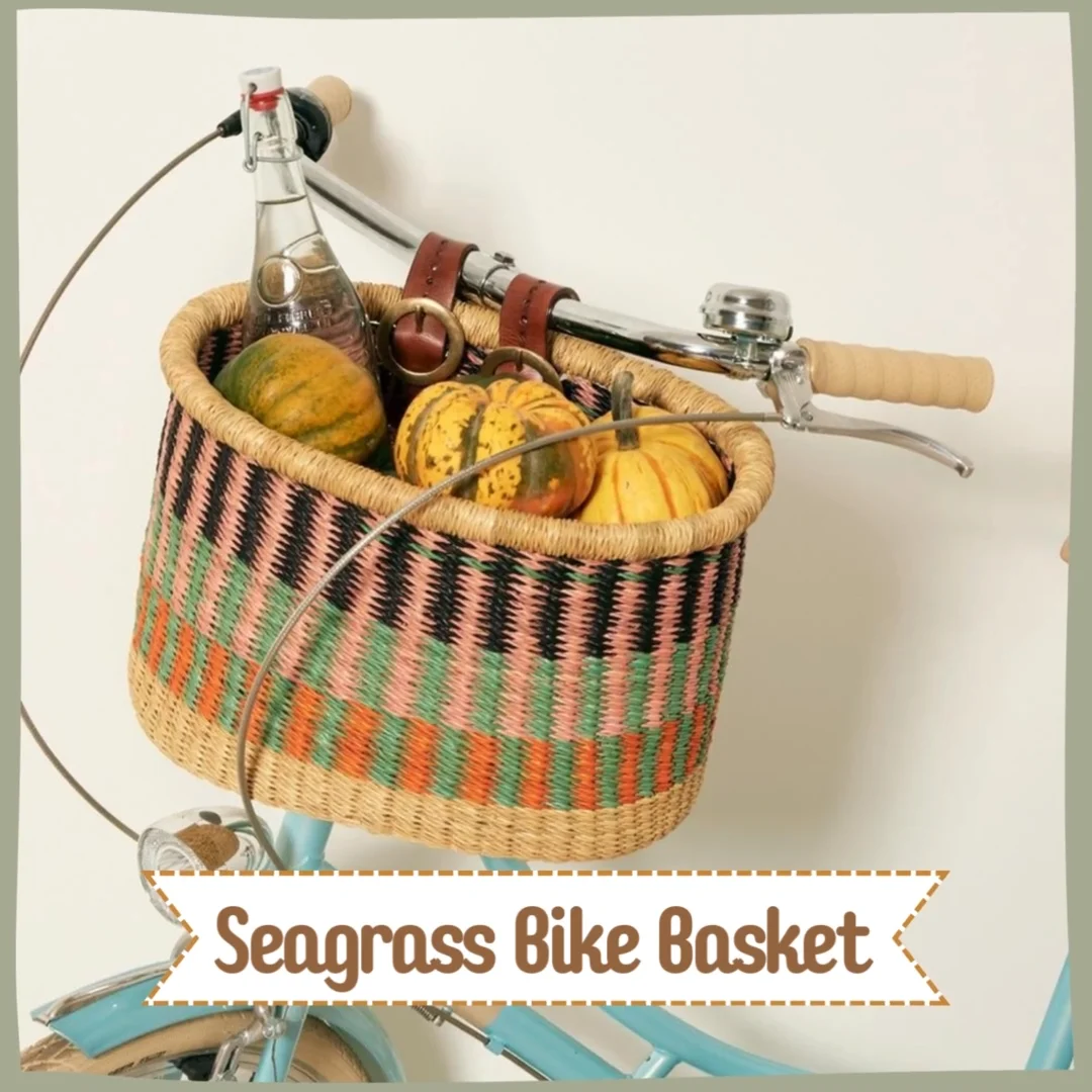 Front Bike Basket Handwoven Seagrass Natural Straw Eco Friendly