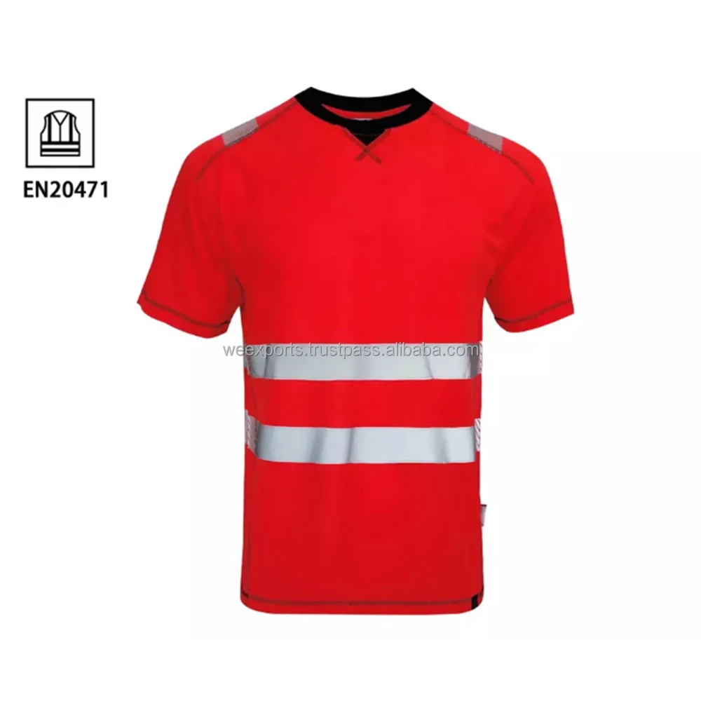 Reflectors Clothing Red Safety Hivis Mens T Shirt With Reflective Tape