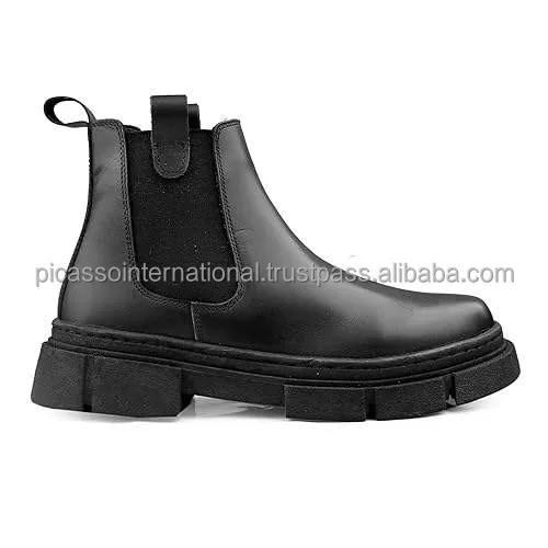 Factory Price Standard Quality OEM Chunky Rubber Lug Sole 100% Brushed Genuine Leather Chelsea Fashion Boots for Men