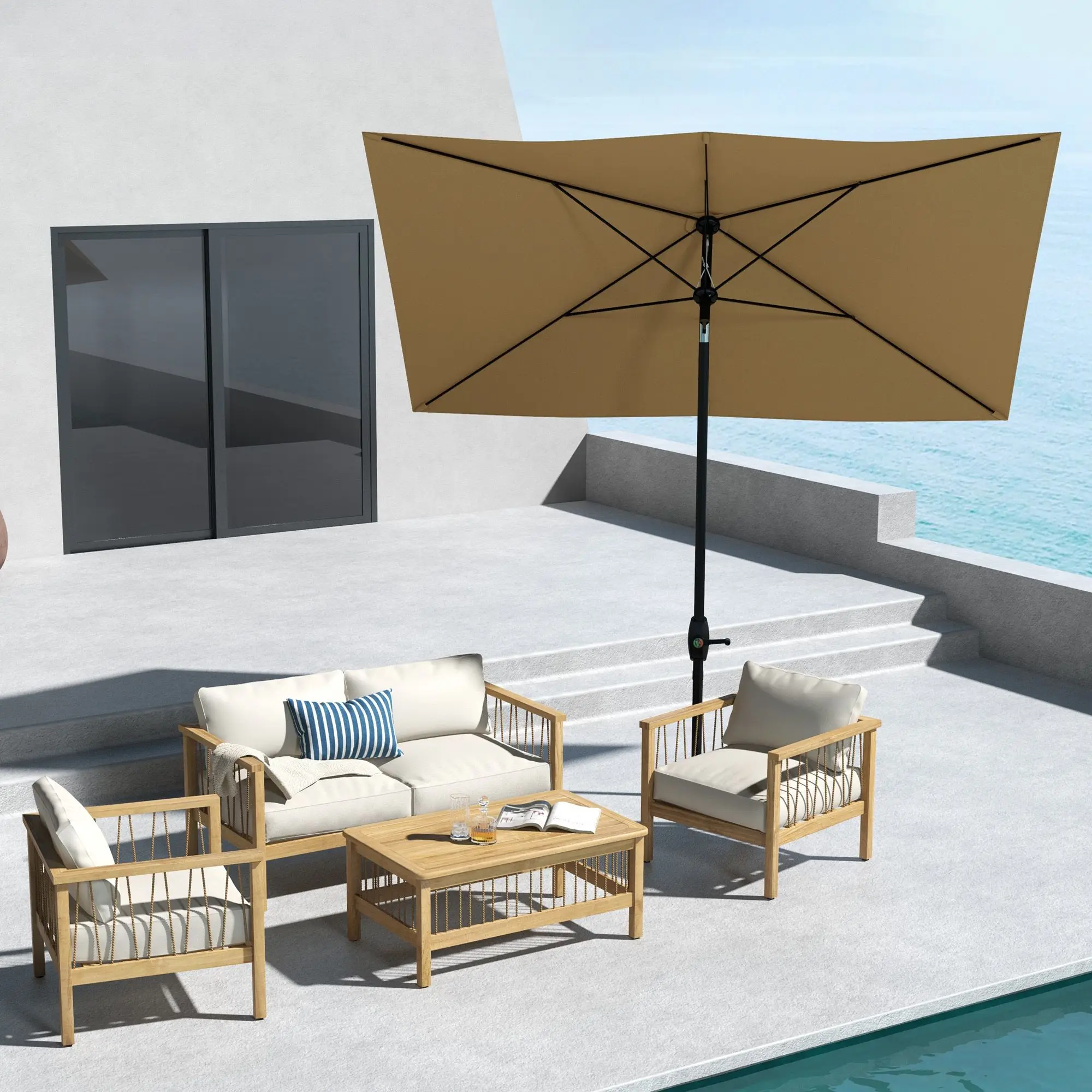 10 ft x 6 ft rectangular aluminum patio umbrella pole FansaFurn Umbrella, 6.5' 10' Metal Outdoor Patio Umbrella, Yard with Crank and Push Button Tilt, Steel Ribs, Polyester Canopy, Red : Patio, Lawn & Garden You dont want the excitement of getting your outdoor umbrella in the mail to be overshadowed by disappointment when you cant use it until you order the base. RoyalCraft 6.5 x 10 Ft