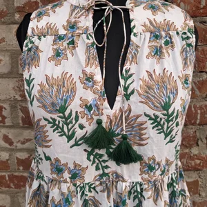 Hand Block Print Cotton Tier Dress Printed Cotton Dress Mandarin Collar Sleeveless Long Maxi Gown For Summer/Autumn Season