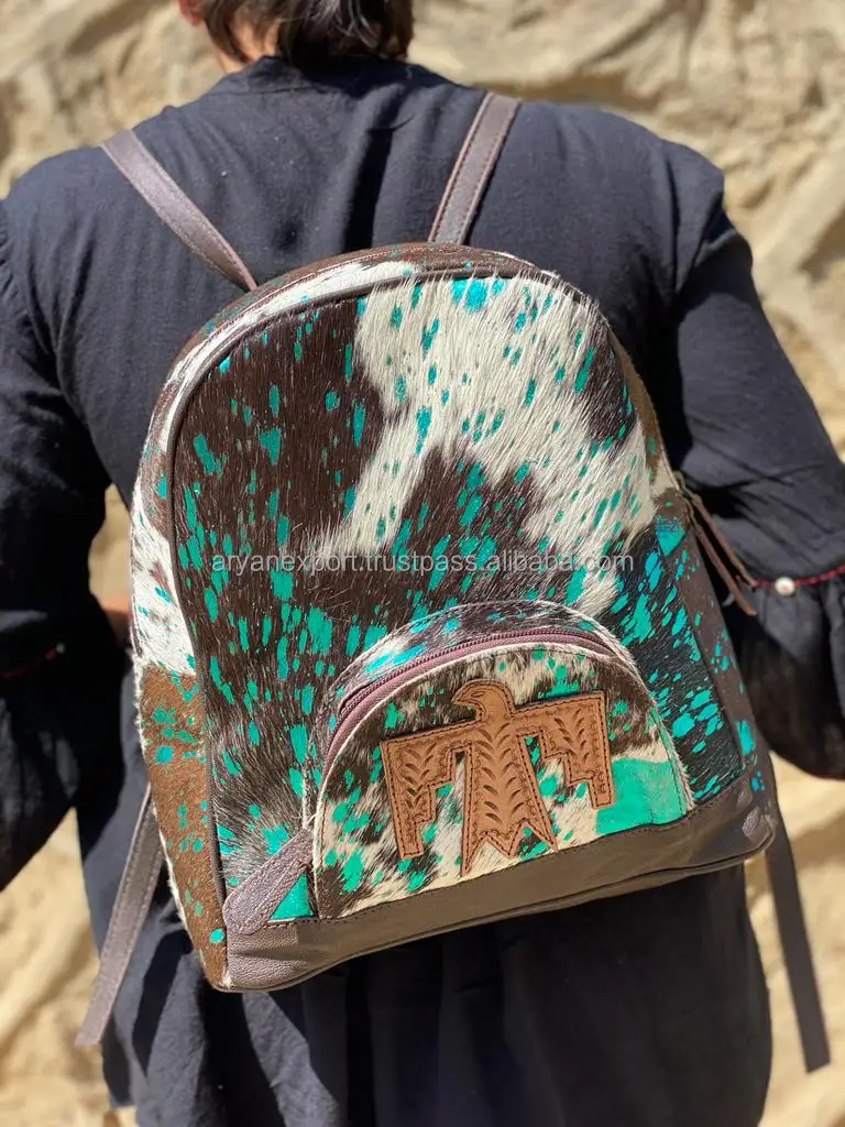 New Western Fashion Hand Tooled Metallic Fur Leather Backpack Stylish