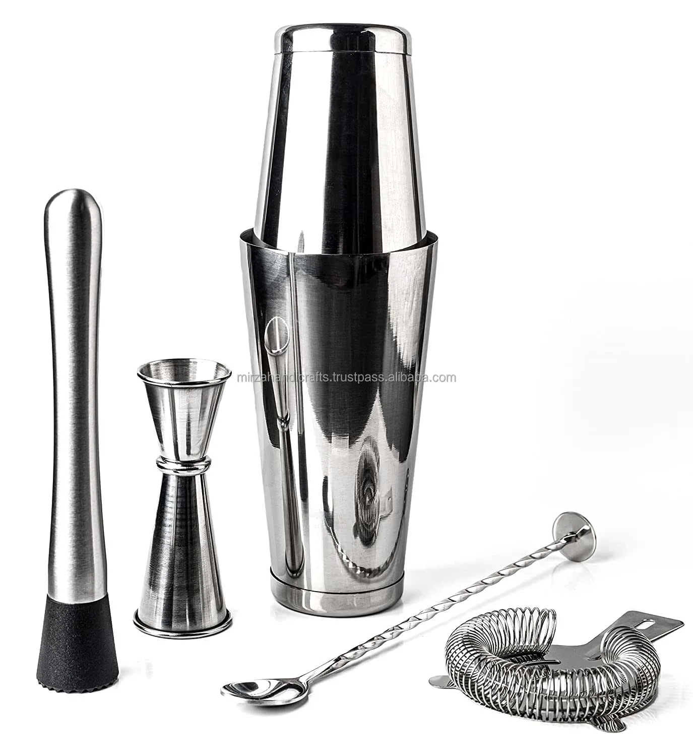 11 Piece Black Finished Bar Set Cocktail Shaker Set With Rustic Wood