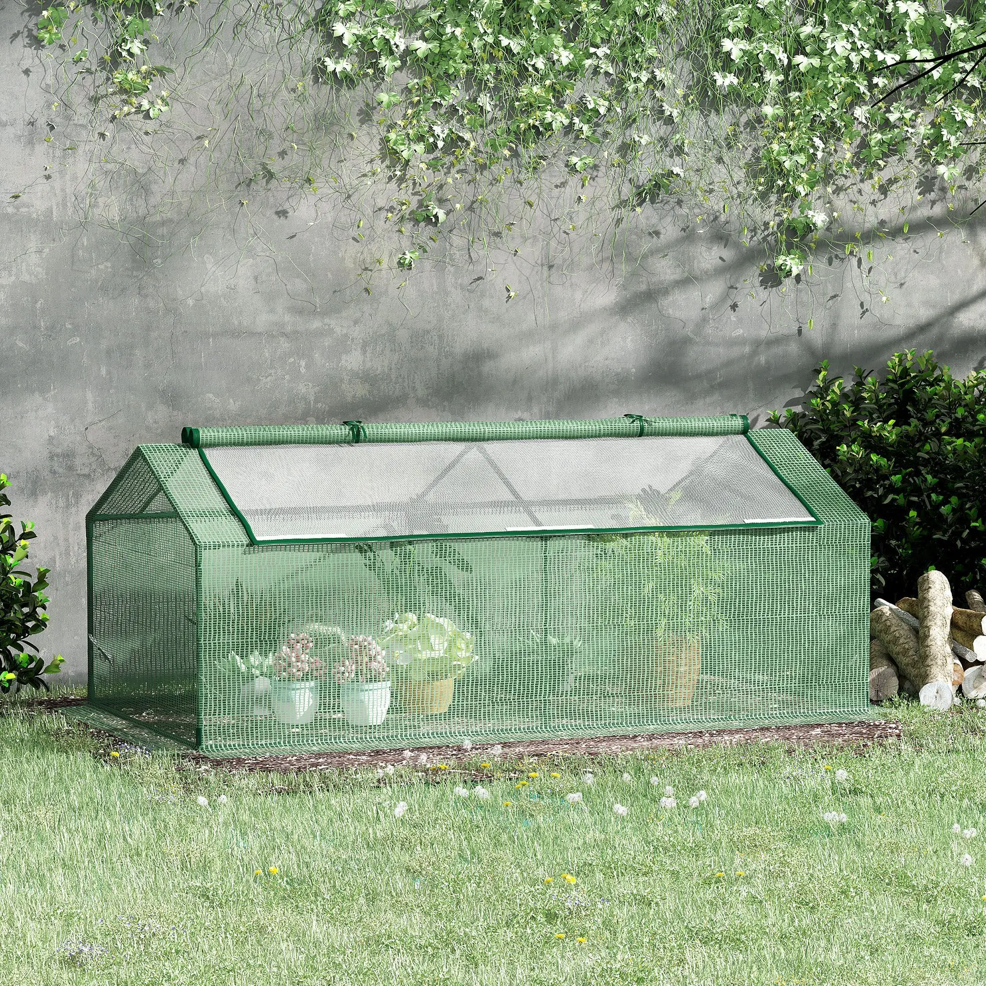 Mini-kas voor planten, draagbaar voor binnen en buiten, met grote ritssluiting,