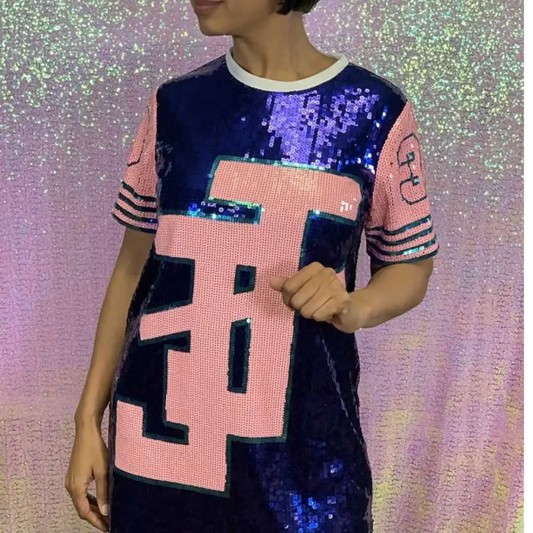 pink sequin jersey dress Jack And Jill Adult Sparkly Short Sleeve Glitter Party Outfit Blue Color Block Fashion Tunic Top Hot Homecoming Dresses 2018