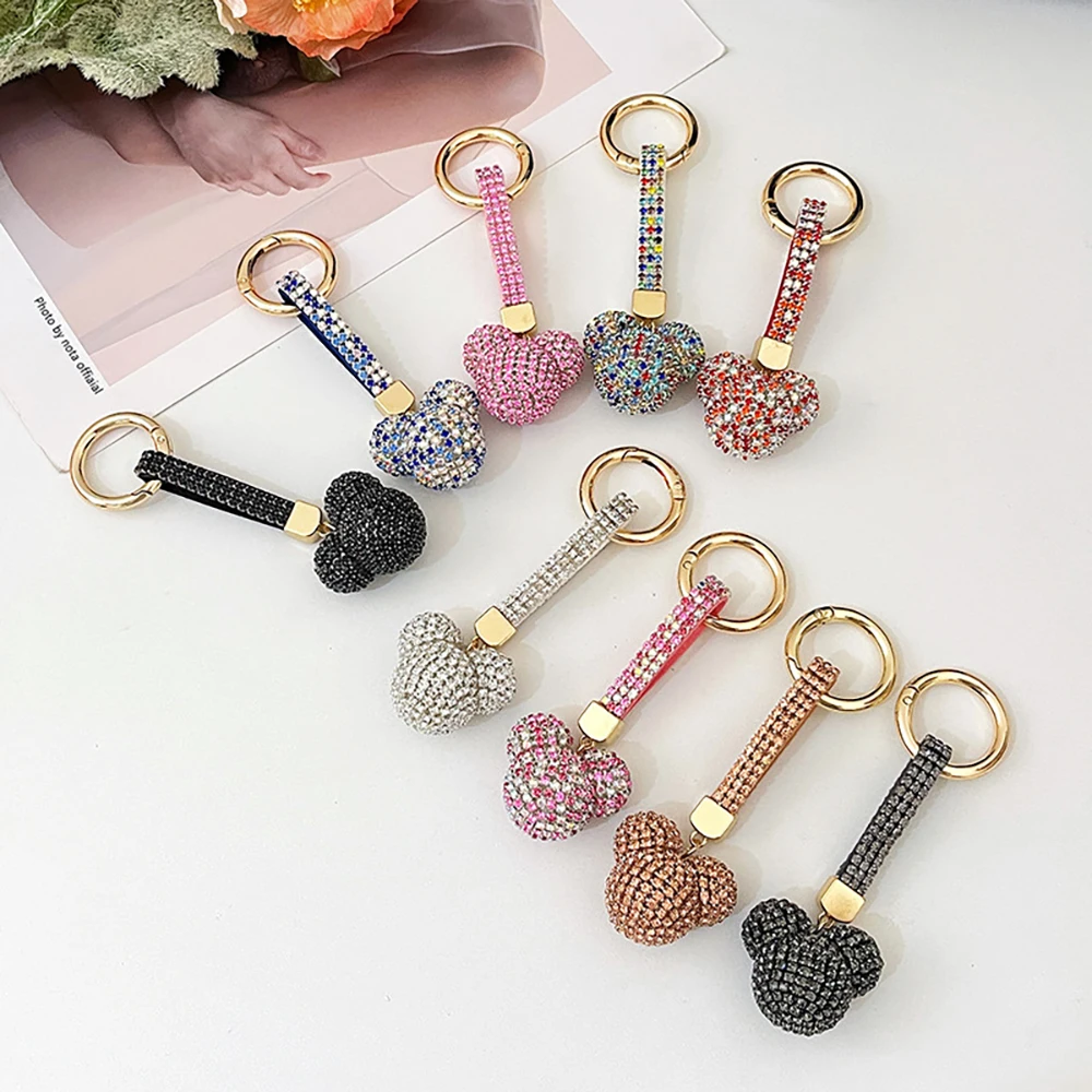 2024 New Rhinestone Heart Keychain  Rhinestone Girl's Bag Car Pendant Keychains