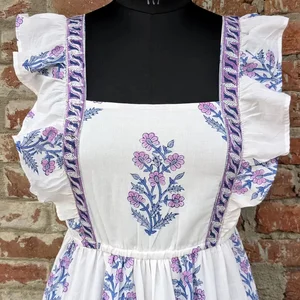 Handmade Indian Maxi Dress Hand Block Printed Cotton Tier Woven and Breathable Square Neck Sleeveless Floral Print Maxi Dress