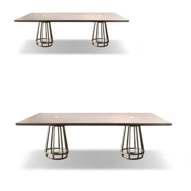 Raya Modern Design Dining Table Six Seaters Teak Wood Frame Top Material and Stainless Legs for Home Furniture