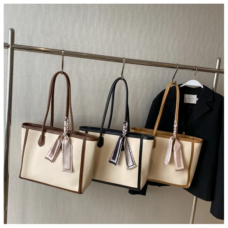 Fashion Retro Solid Color PU Zipper Waterproof Portable Tote Bag Women's 2025 Spring New Large Capacity All Seasons