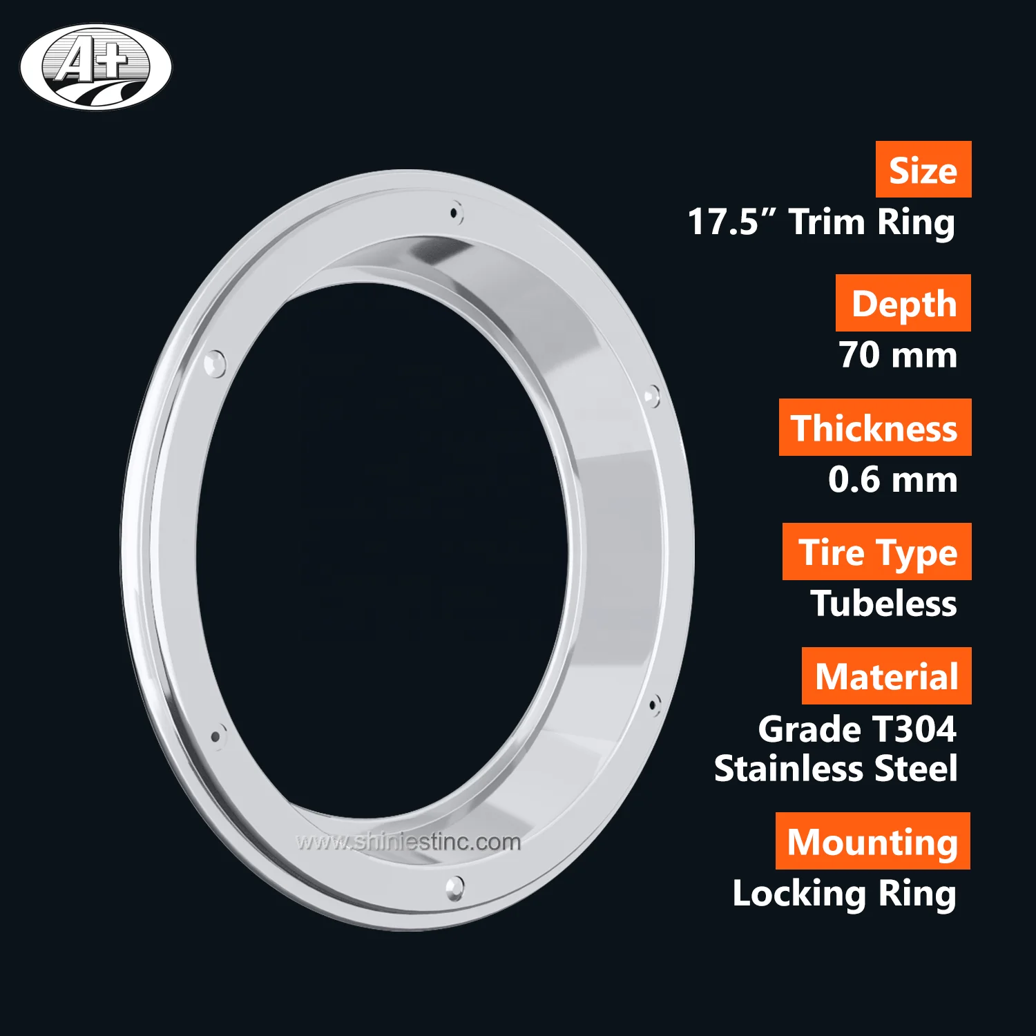 Eu 17.5" T304 Stainless Steel Wheel Trim Ring With Universal Fitting