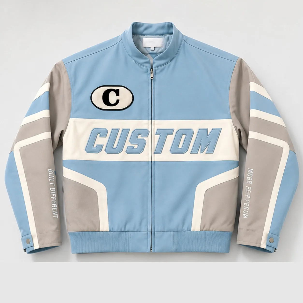 Custom Varsity Jacket Men Stand Collar Full Zip Casual Streetwear Contrast Sleeve Design Light Fashion Outerwear Fit For Unisex