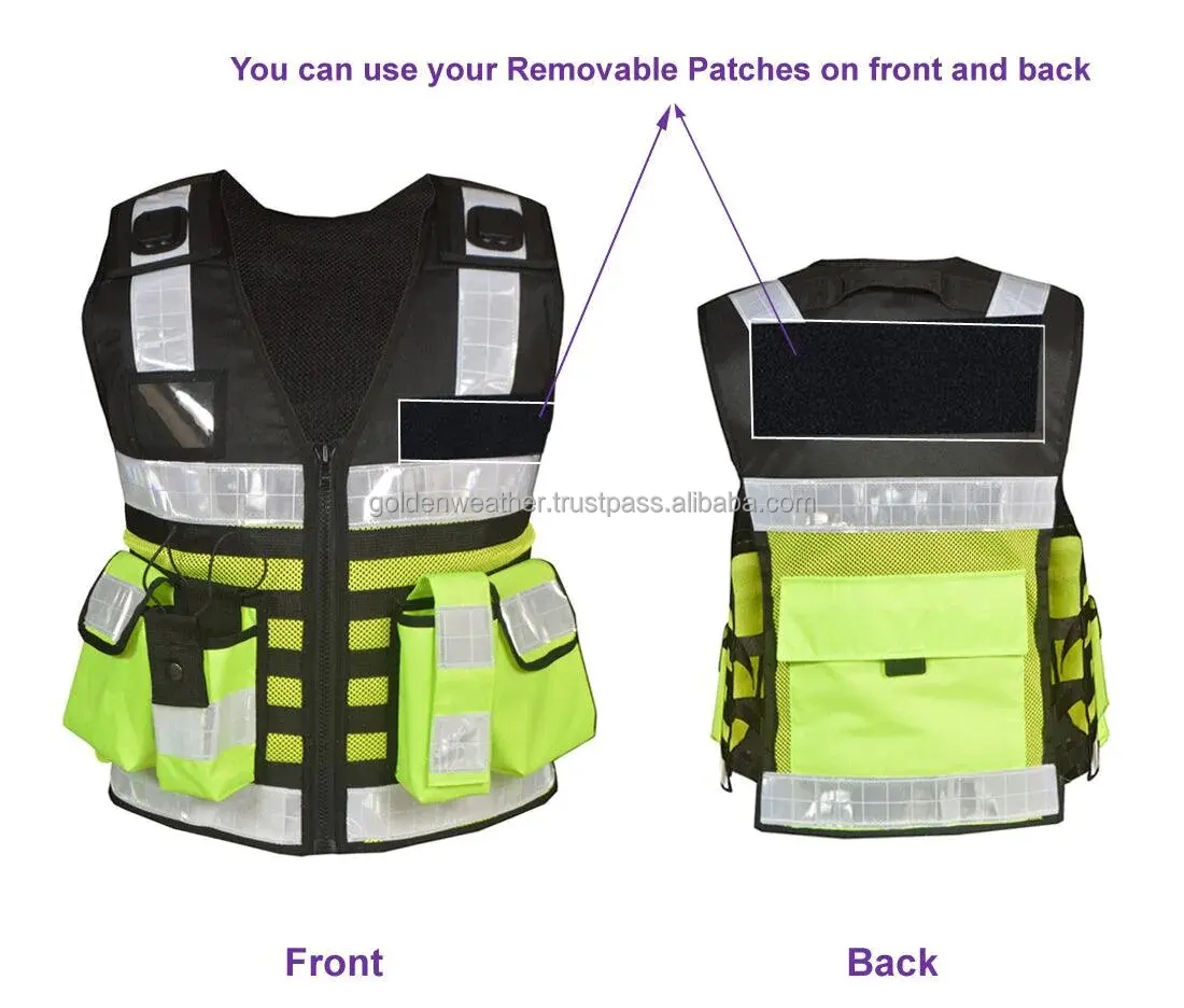 Yellow Tactical Vest Security High Visibility Reflective Vest Front Zipper Cheap Price Para