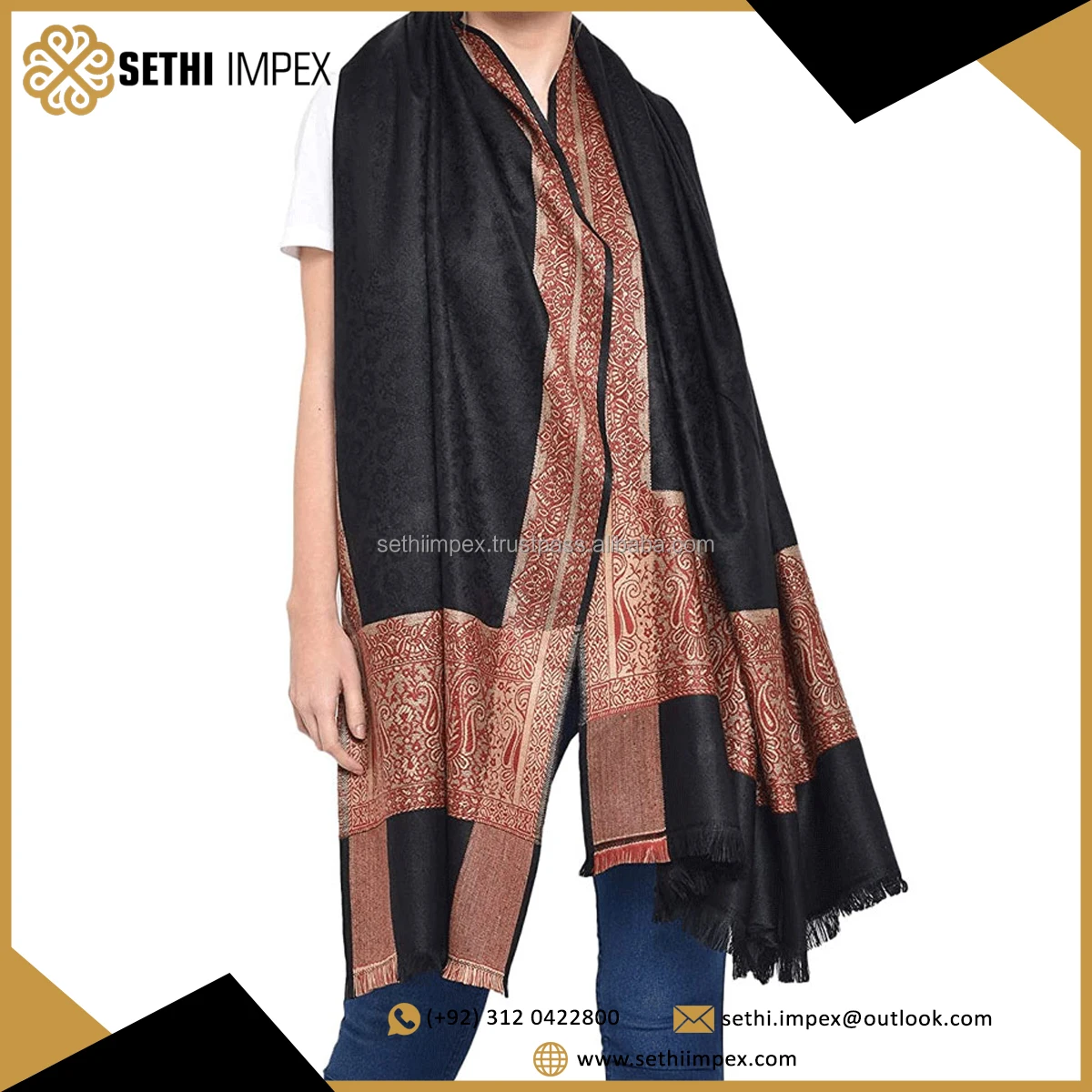 Light Blue Color Embroidery Design Women Winter Shawl Simple Style In