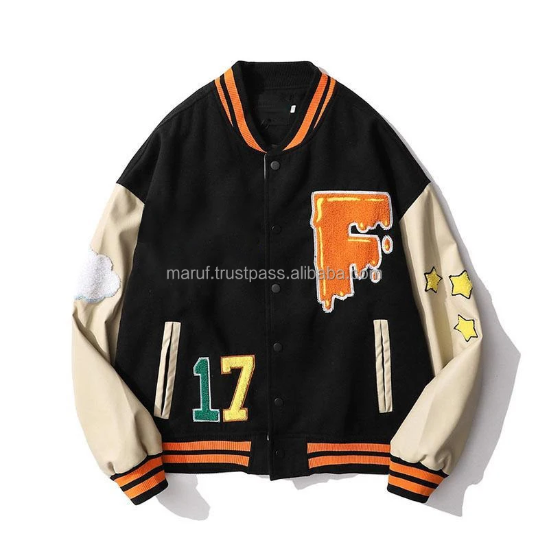 Embroidered Clouds Woolen Varsity Jacket