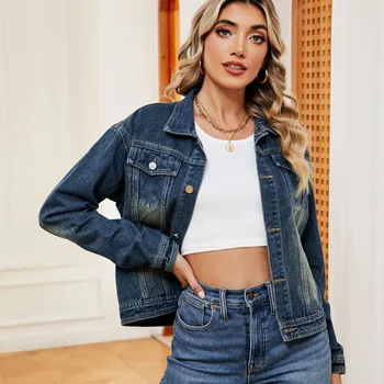 New Fashion Workwear Jackets Long Sleeved Polo Collar Women's Denim Jackets Casual Denim Jackets