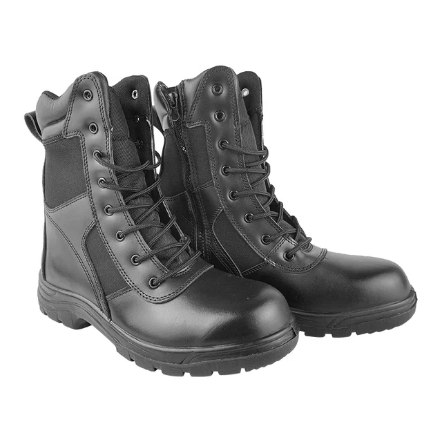 Tactical Shoes Black Security Shoes Boots S3 Shoes Sole Cow Leather Zip Side Safety Protection Composite Toe Anti Slip PU Unisex