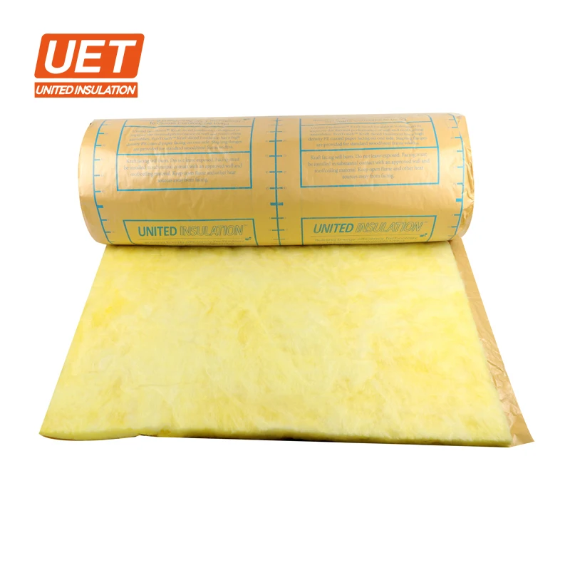 UET Different Size Glass Wool Insulation Construction Material and Fire Proof Glass Rolls or Blanket with R13 R19 R21 R30