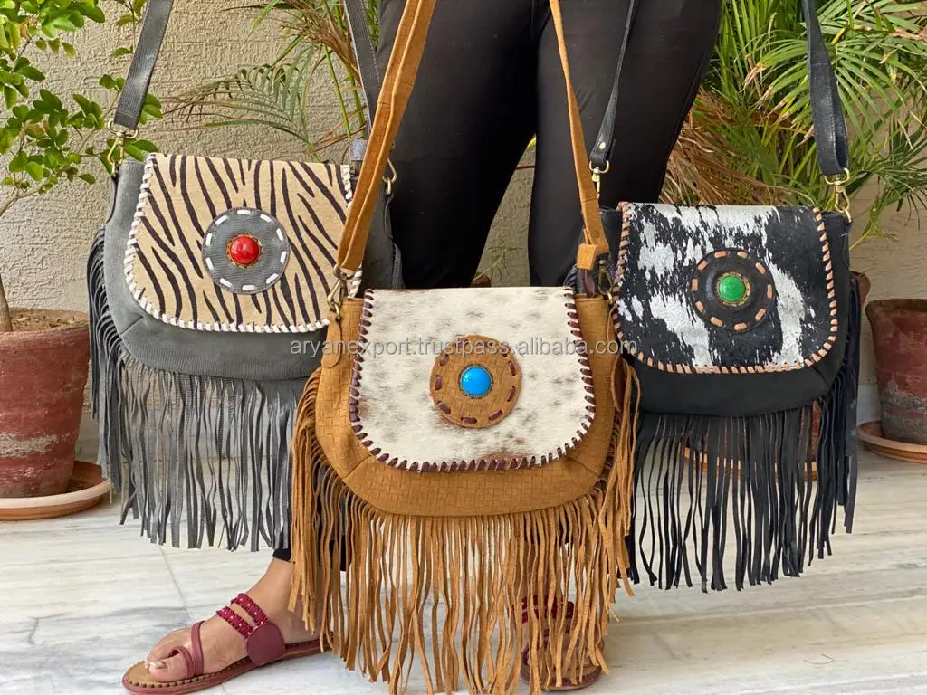Handmade Suede Leather Bags with Fringe & Fur Details