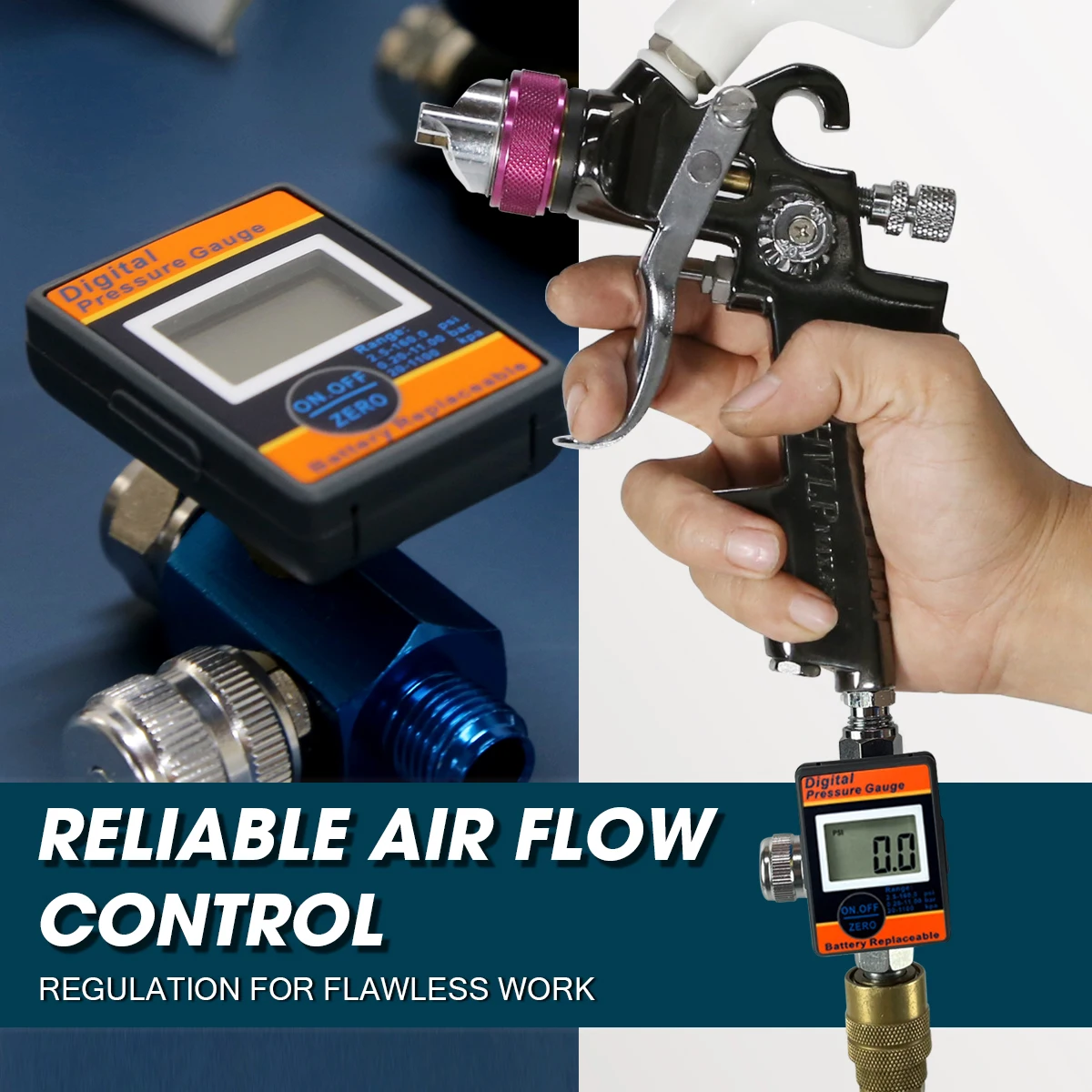 Régulateur de pression pour pistolet à peinture, 1/4 pouces, avec jauge, facile à installer pour les outils à Air  1420