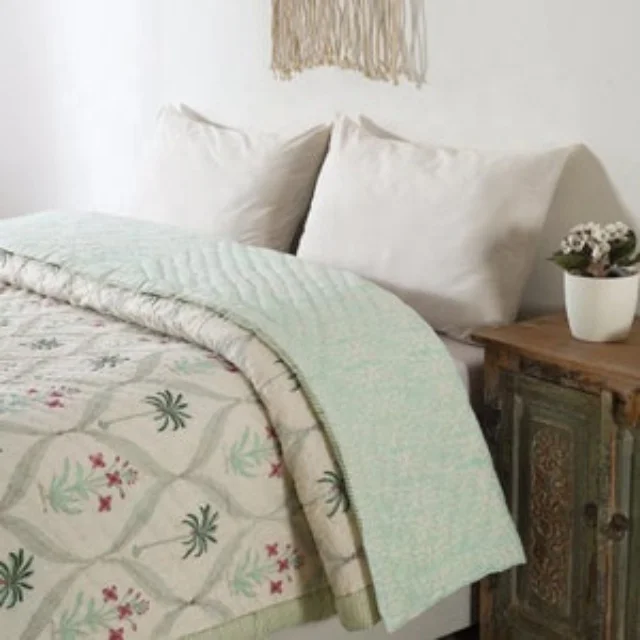 Manufacture Kantha Quilt Hand Block Print Throw Blanket Queen Bedspread