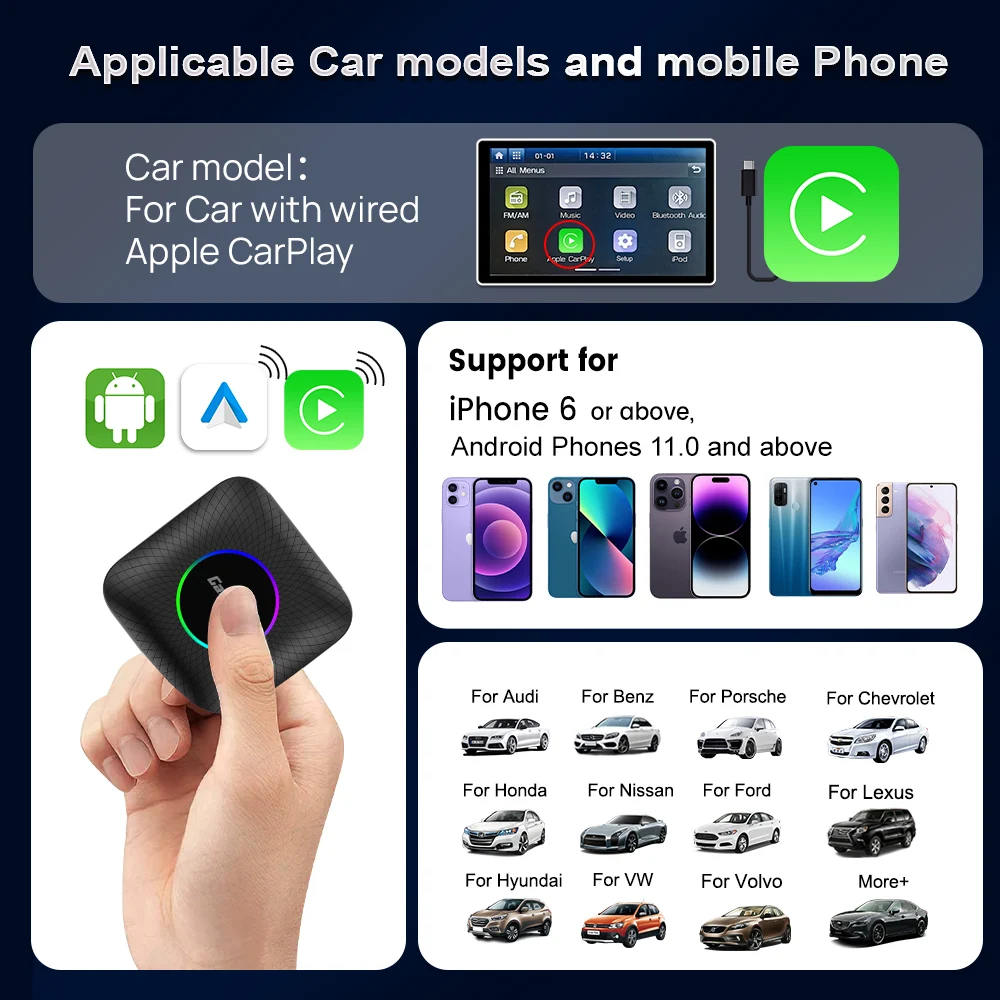 carlinkit Tbox 8g 128gb Led Ambient Car Carplay Android Auto Portable Car Play Android Video Ai Box for lexus apple youtube