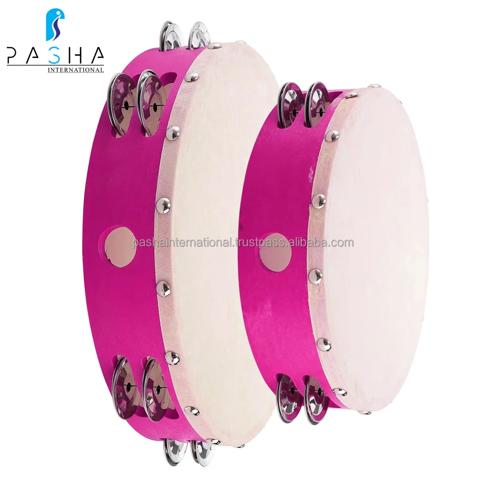 Handhold Tambourine Drum,Double Row Metal Jingle Bells Wooden ...