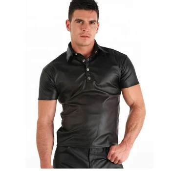 Men's Black Genuine Leather slim fit Polo shirt
