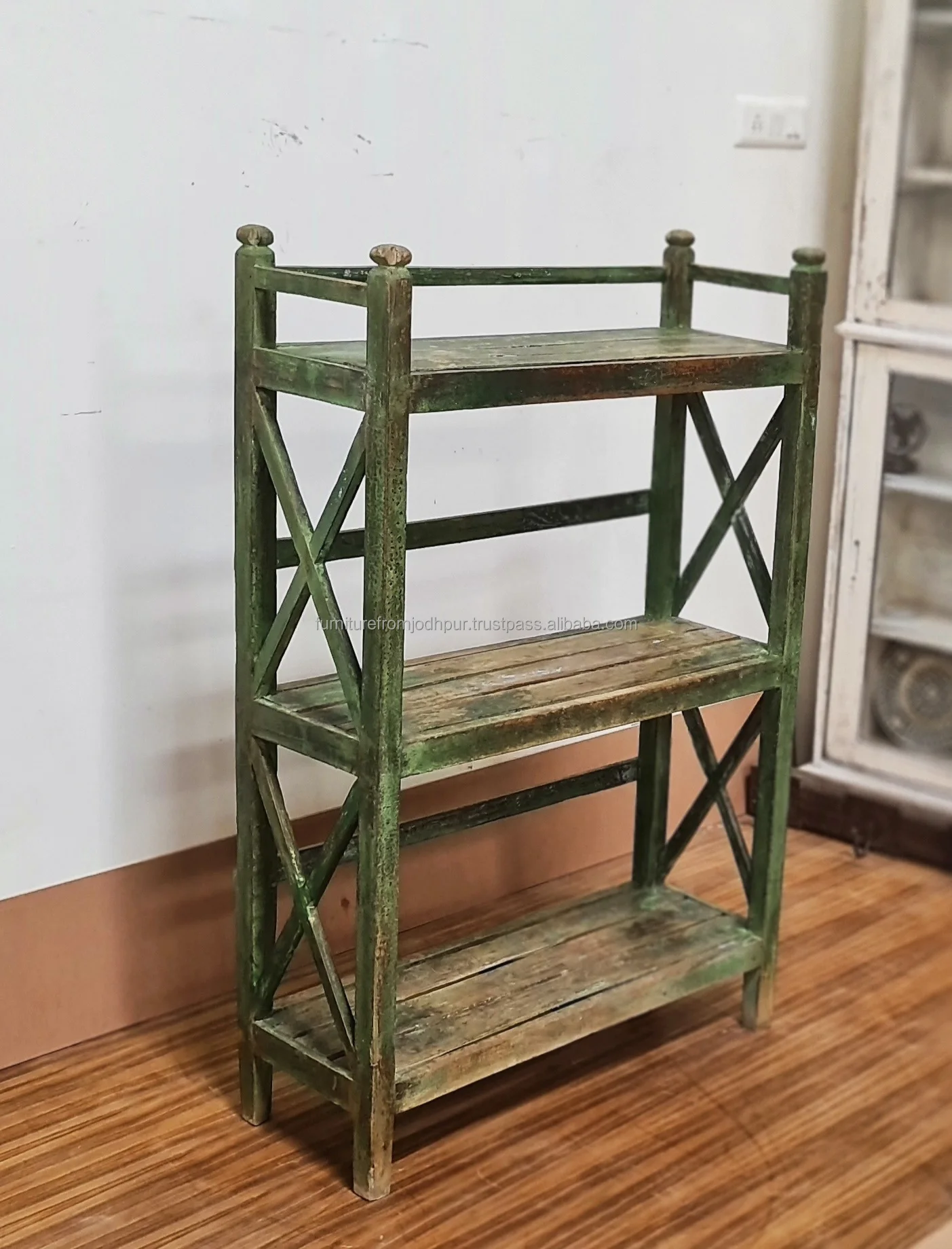 Vintage Rustic Teak Wood Book Open Rack Solid MDF Kitchen Decor Home ...