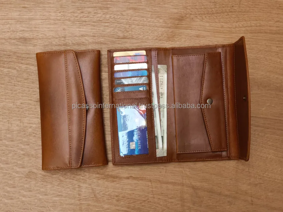 2024 New Arrival Unique Design Cotton Lining New Fashion Design Short Length Genuine Leather Women Wallet from India