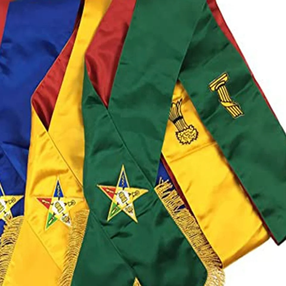 Masonic Order of Eastern Star OES Complete Set with Machine Embroidery Sash with Satin Best Quality