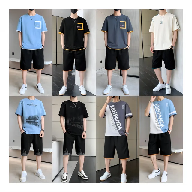 Custom Logo New Fashion Two Piece Set Men's Summer Clothes Shorts Brand Track Clothing Male Two Piece Set Men's Shorts Set