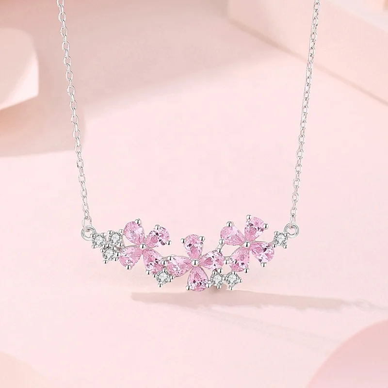 FDXZ-174 925 Silver Pendant Necklace with Pink CZ Diamond