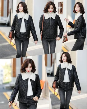 custom fashion women's short slim-fit street wear casual super solid color women's coat Black women's motorcycle leather jacket