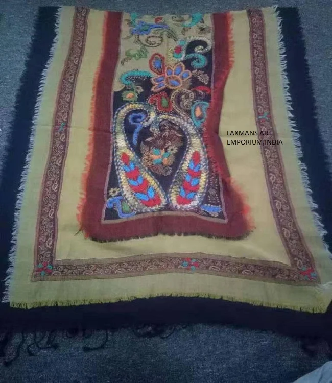 Wool Designer Modal Scarves Shawls Stoles Kashmiri Embroidery Shawls / Stoles From India Designer Wool Embroidery Scarf