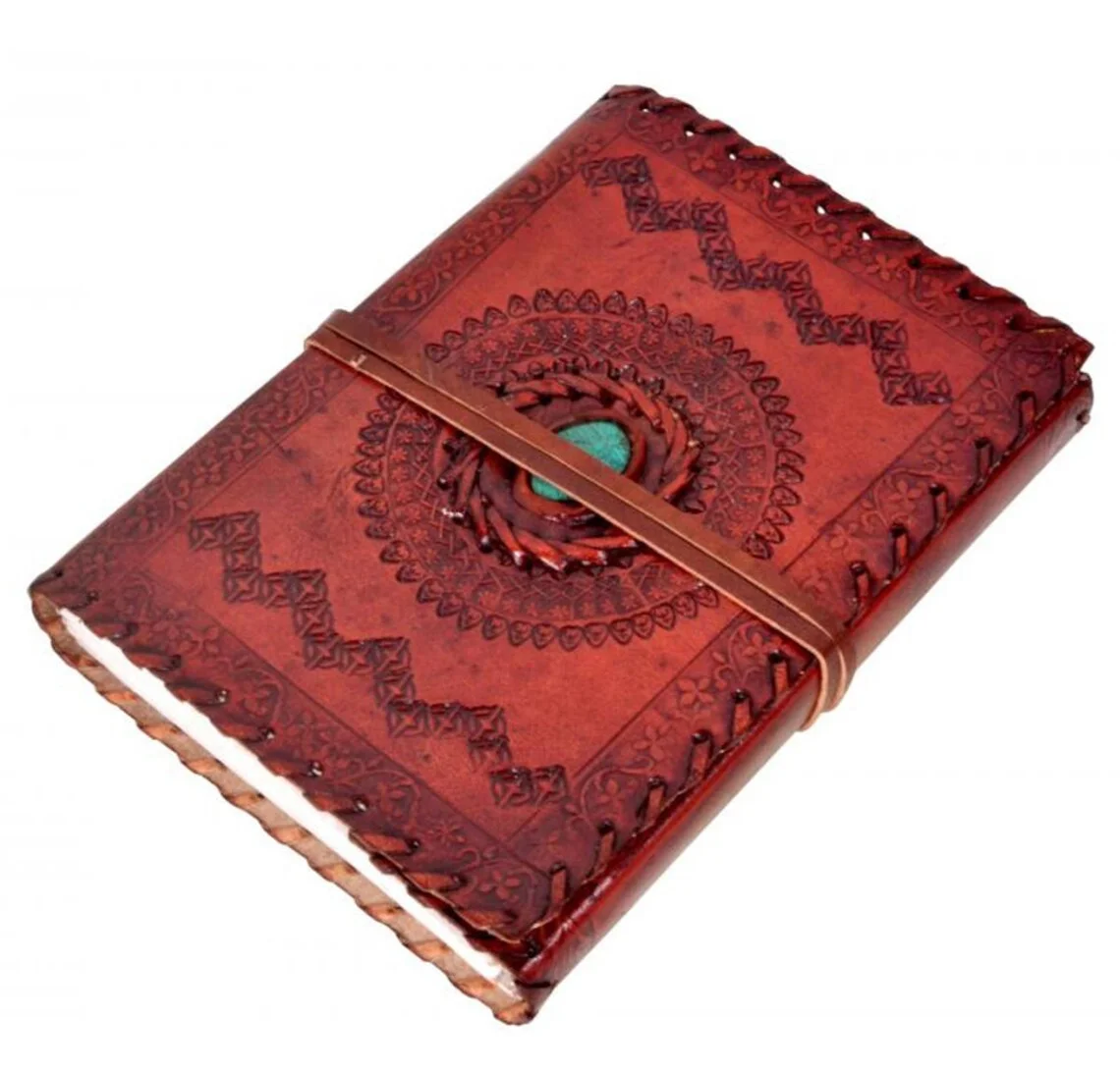 Leather Dark Brown Lapis Blue Stone Journal for Men Women to Write in ...