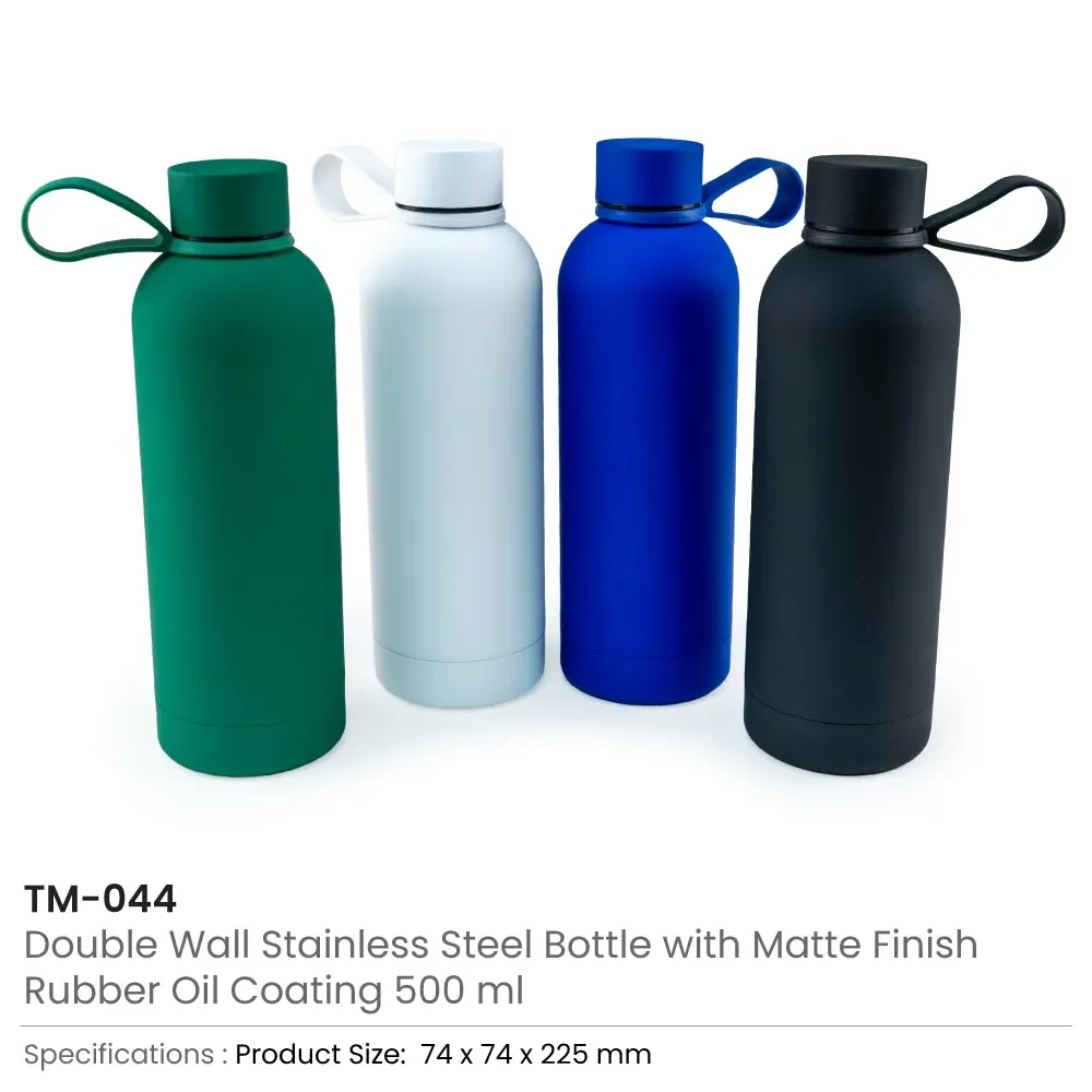 500ml Stainless Steel Water Bottle Double Wall Vacuum Design Matt Rubber Coating Minimalist Style 12-24 Hours Thermal