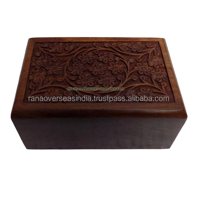 Decorative Handmade Rectangular Wooden Cremation Memorial Urn Box for ...