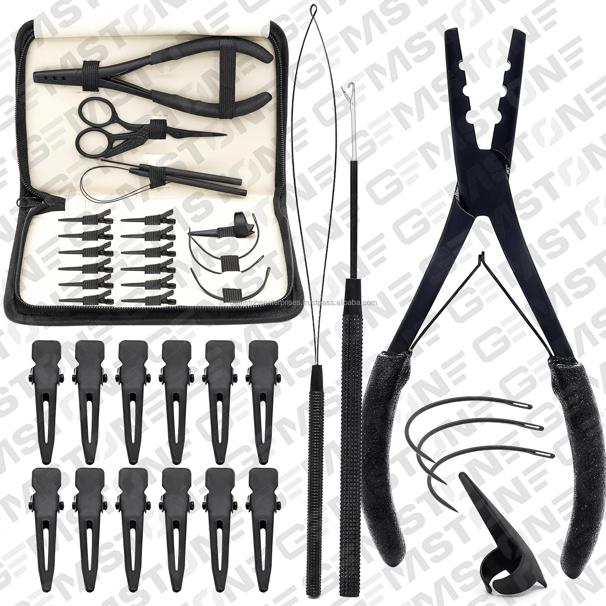 Black Hair Extensions Pliers Tool Kit With Hair Section Clips Pulling