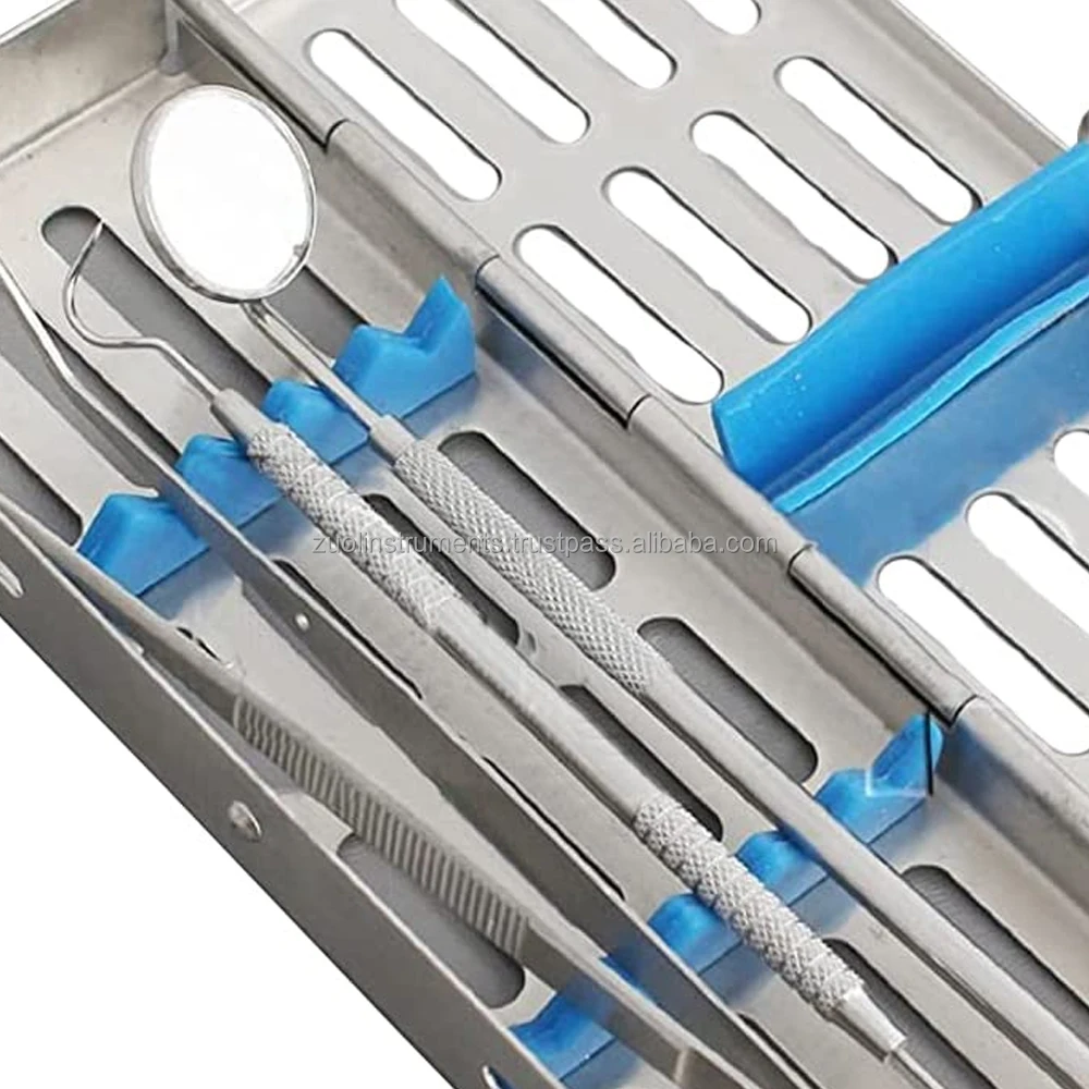 German Stainless Steel 5-Slot Dental Sterilization Cassette Tray - Blue