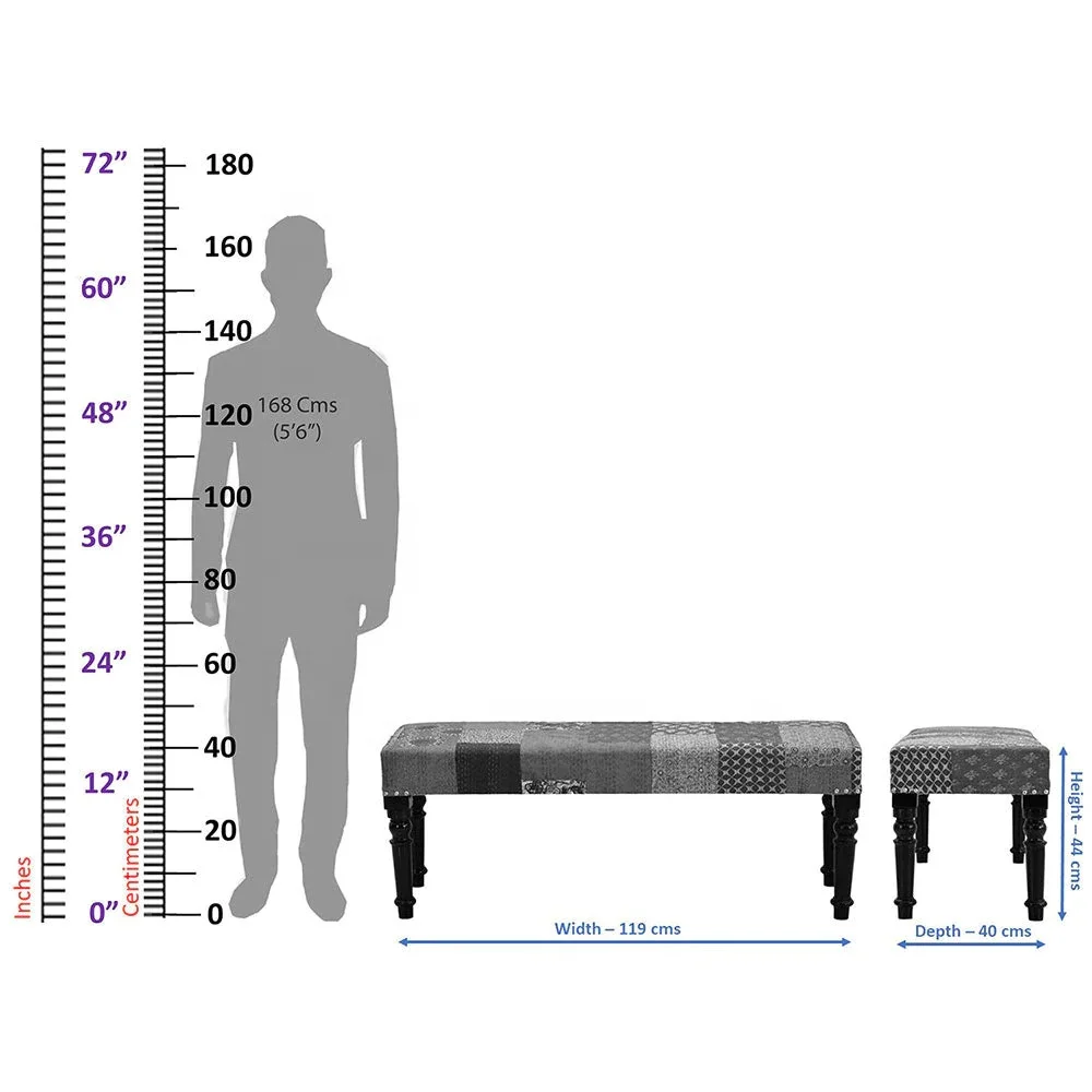 Latest Best Modern Design Multipurpose Joy Sitting Bench Settee with Pink Printed Kantha Gudri Patchwork Upholstery Bench