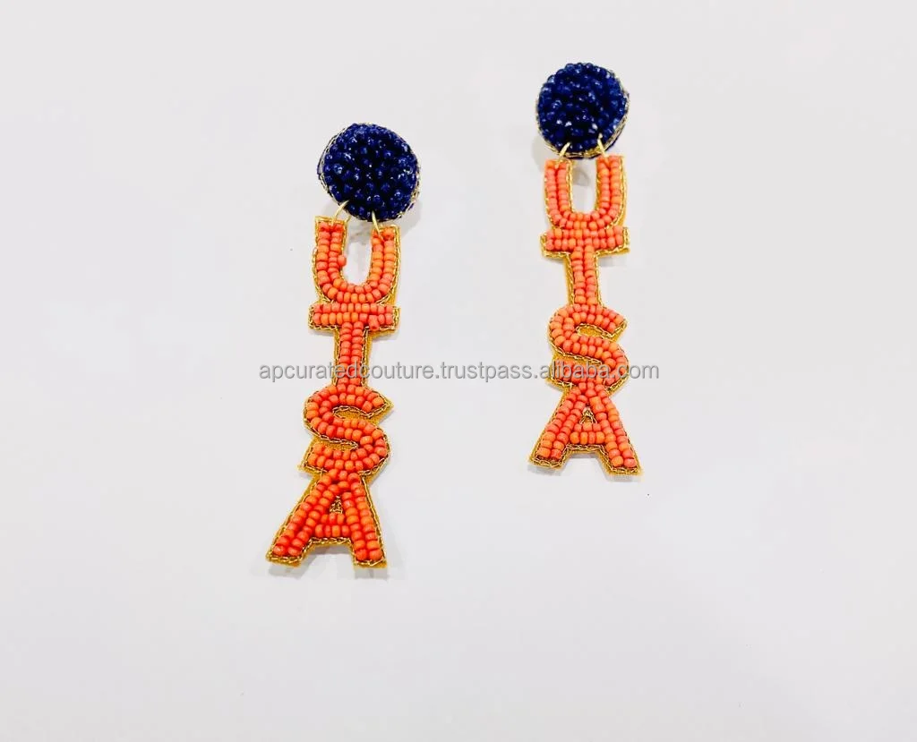 2023 Custom Sports Team Designs With Rhinestones Glass Beaded Custom Letter Name Drop Earrings