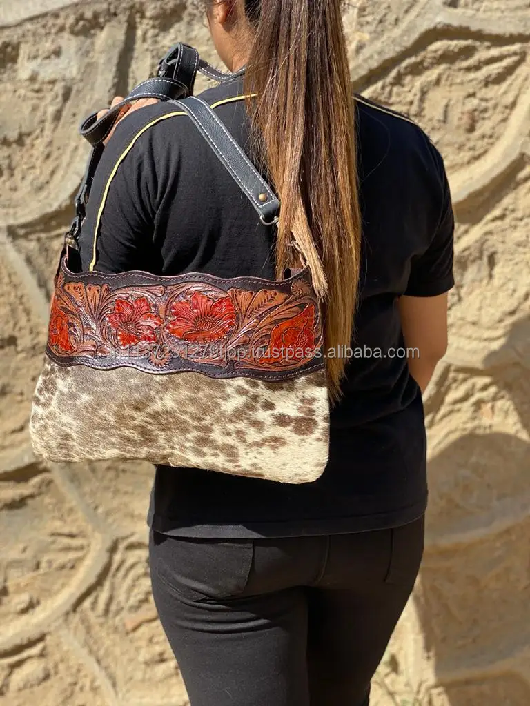 Stylish Western Style Tooled Leather Canteen Bag Handbag High Quality