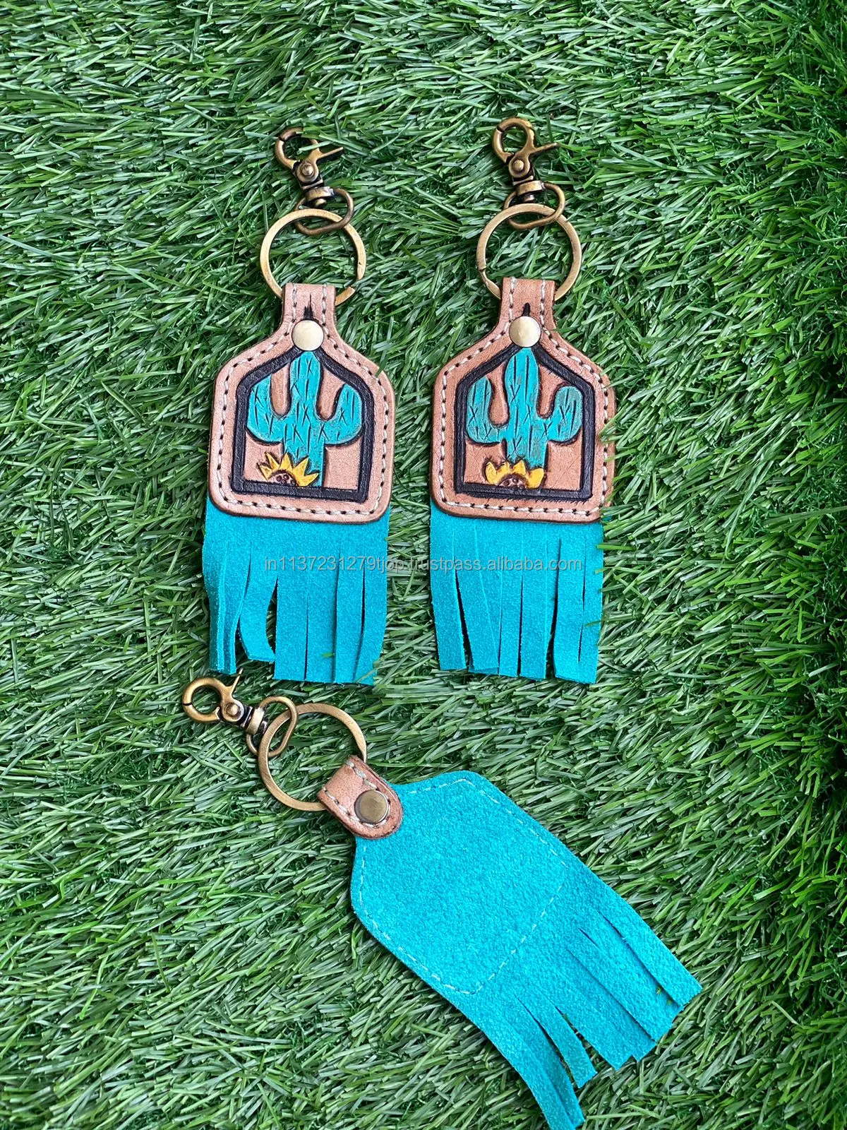 Hand Carved Tooled Leather Key Chains Cute Exotic Shape Leather Key