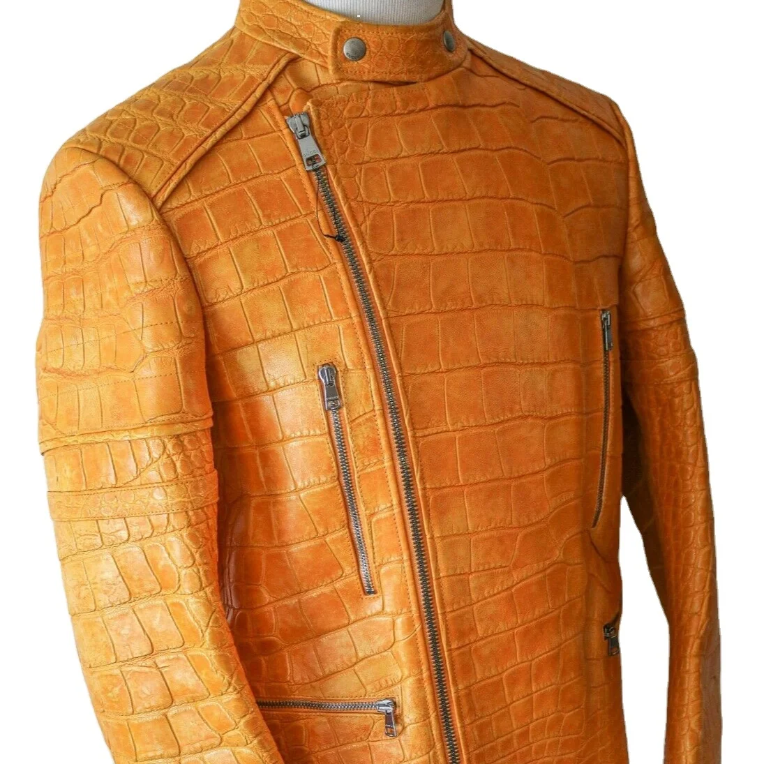 Oem Wholesale Men's Crocodile Embossed Leather Jacket Factory