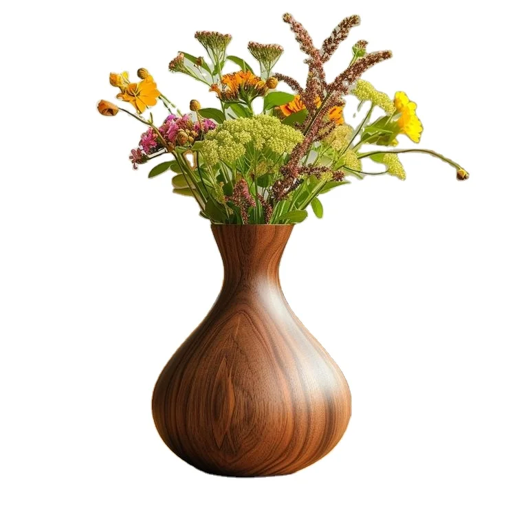 2024 LATEST   DESGIN  WOODEN FLOWER  POT Brand Circle Shape Vase with Mixing Color Wooden Flower Vase for Home Decor
