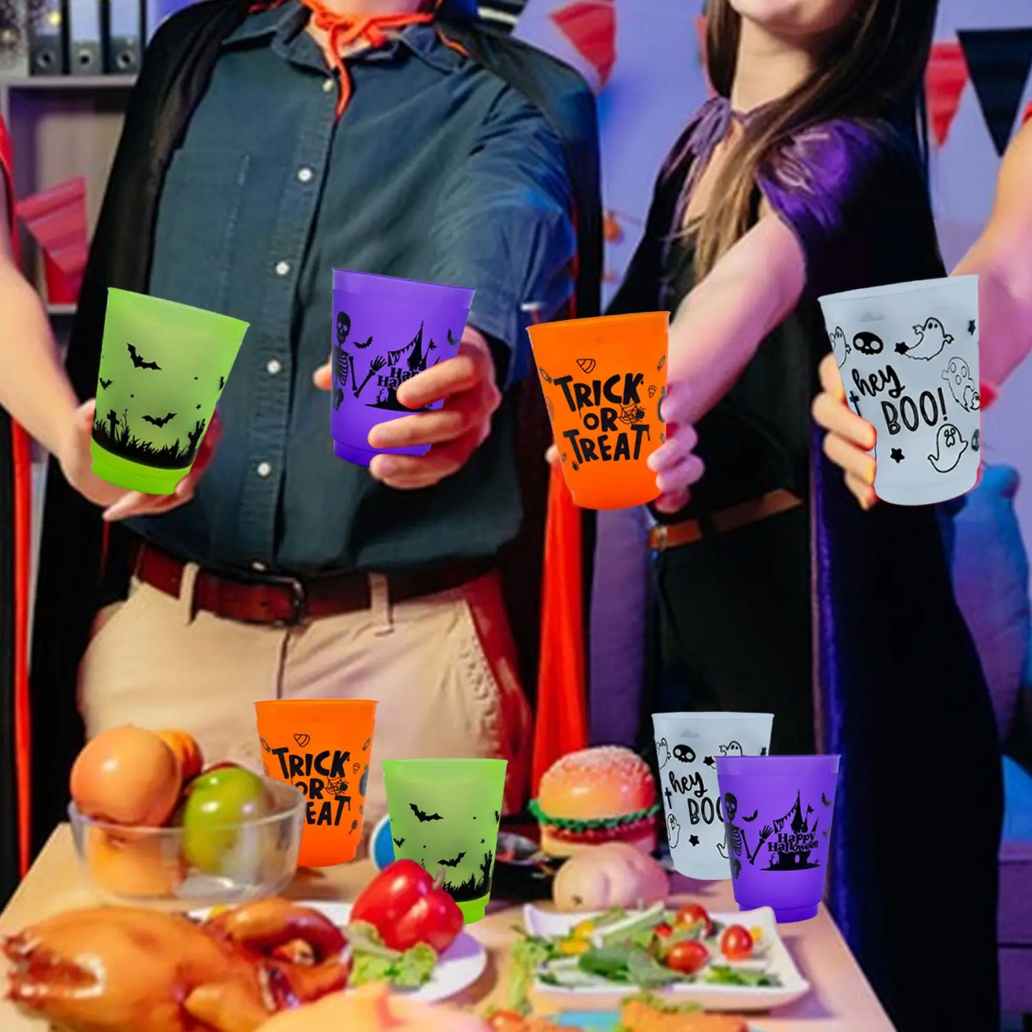 8-Packs 15 oz Halloween Disposable Plastic Cups Stackable Tumblers for Trick-or-Treat Parties Reusable Drinking Cups for Picnics - Image 4